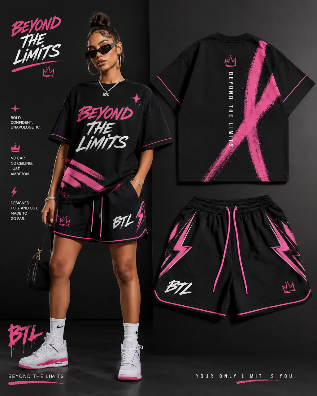 Beyond The Limits Performance T-Shirt & Shorts Set – Black/Pink