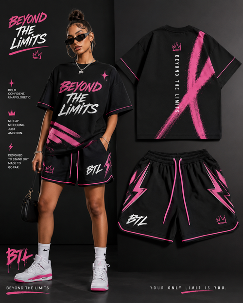 Beyond The Limits Performance T-Shirt & Shorts Set – Black/Pink