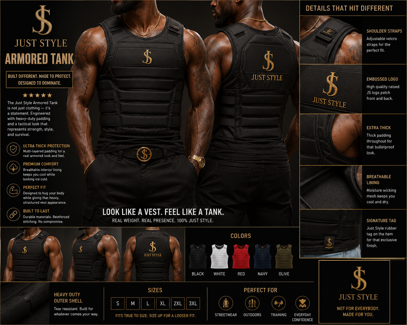 Just Style Armored Tank – Premium Padded Performance Vest